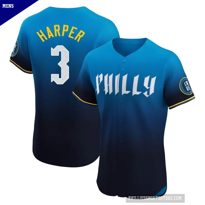 Men's No.3 Bryce Harper Philadelphia Phillies Blue Elite 2024 City Connect Jersey
