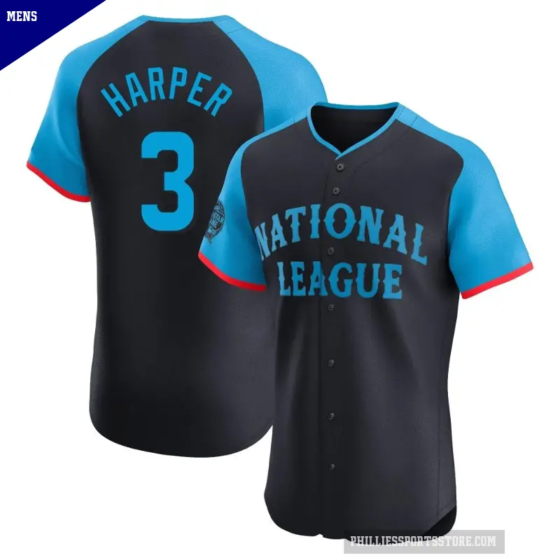 Men's No.3 Bryce Harper Philadelphia Phillies Navy Elite National League 2024 All-Star Game Jersey