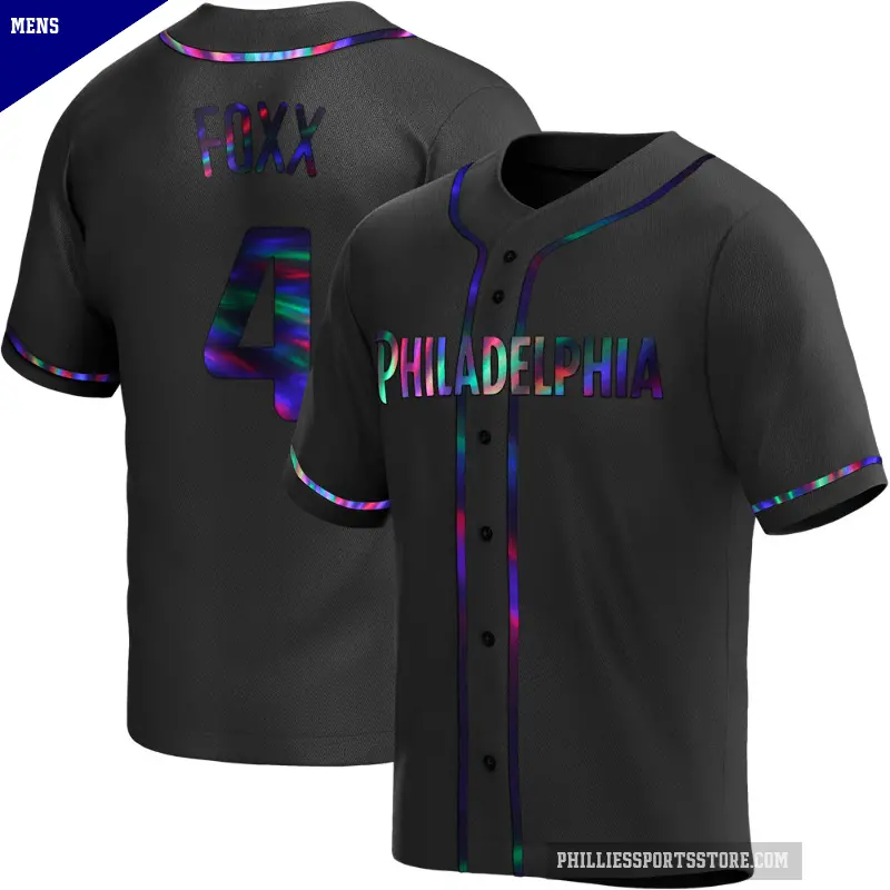 Men's No.4 Jimmy Foxx Philadelphia Phillies Black Replica Holographic Alternate Jersey