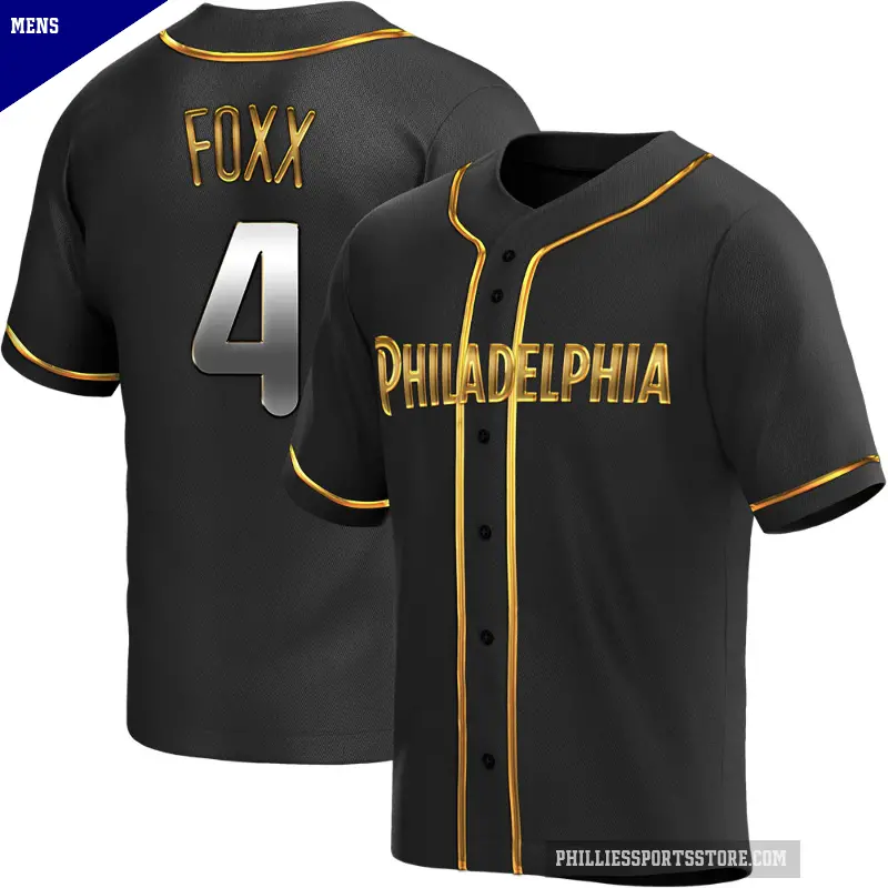 Men's No.4 Jimmy Foxx Philadelphia Phillies Gold Replica Black en Alternate Jersey