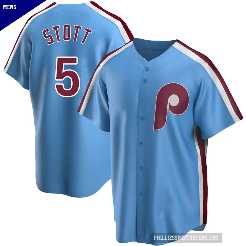 Men's No.5 Bryson Stott Philadelphia Phillies Light Blue Replica Road Cooperstown Collection Jersey