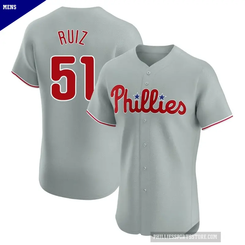 Men's No.51 Carlos Ruiz Philadelphia Phillies Gray Elite Road Jersey