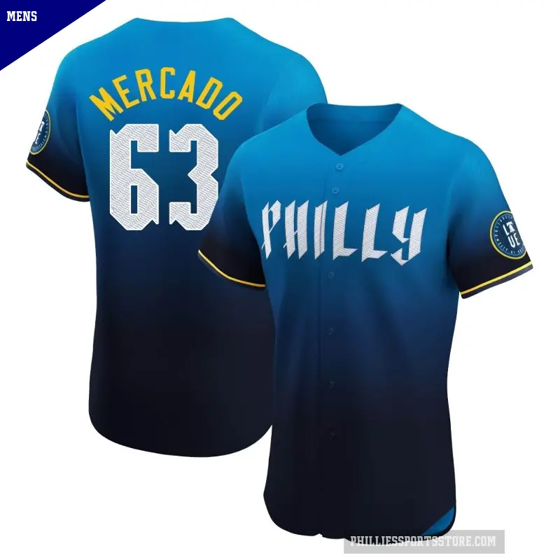 Men's No.63 Michael Mercado Philadelphia Phillies Blue Elite 2024 City Connect Jersey