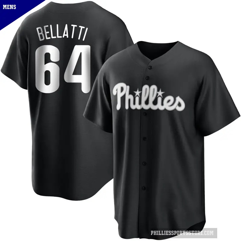 Men's No.64 Andrew Bellatti Philadelphia Phillies Black/White Replica Jersey