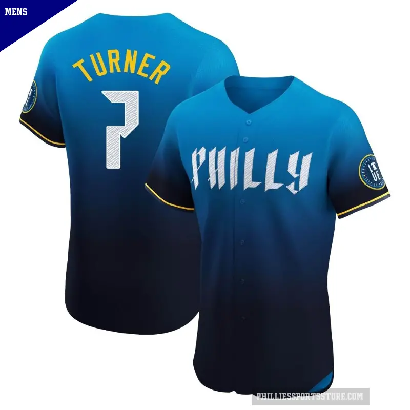 Men's No.7 Trea Turner Philadelphia Phillies Blue Elite 2024 City Connect Jersey