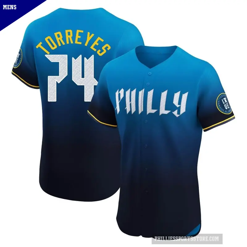 Men's No.74 Ronald Torreyes Philadelphia Phillies Blue Elite 2024 City Connect Jersey