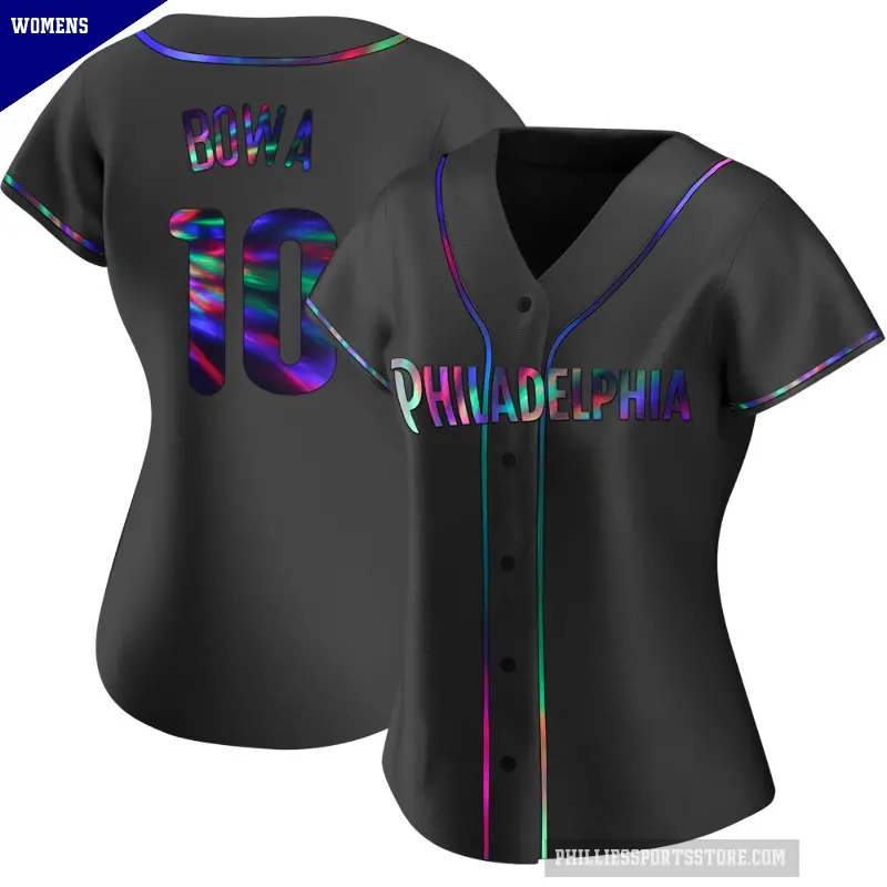 Women's No.10 Larry Bowa Philadelphia Phillies Black Replica Holographic Alternate Jersey