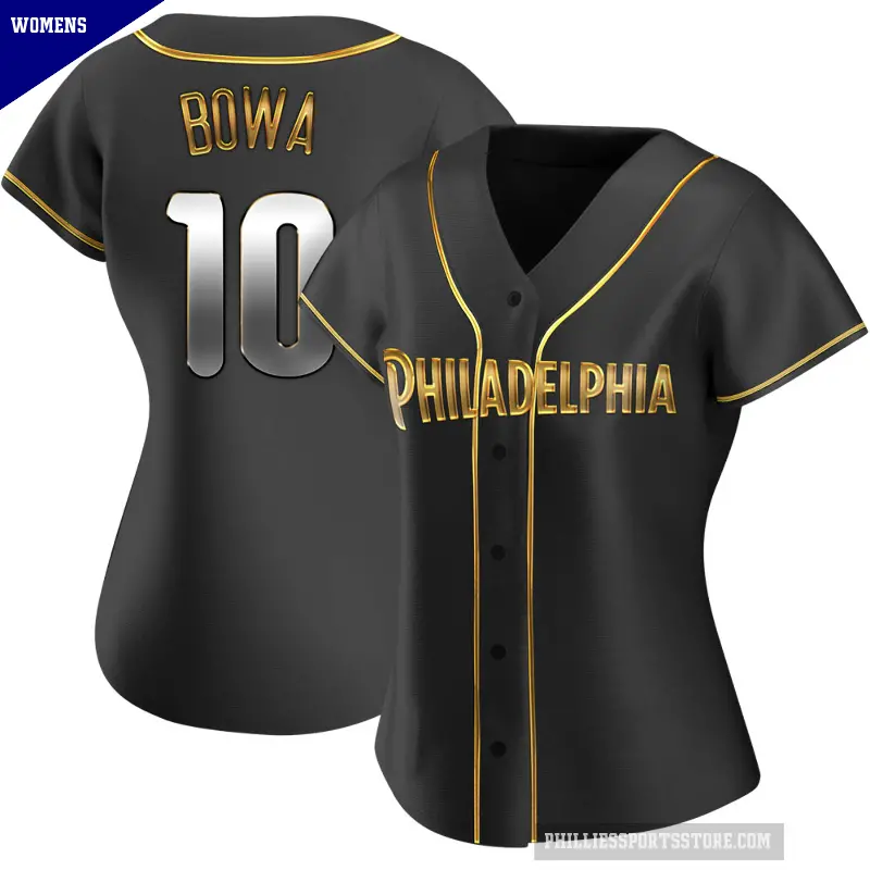 Women's No.10 Larry Bowa Philadelphia Phillies Gold Replica Black en Alternate Jersey