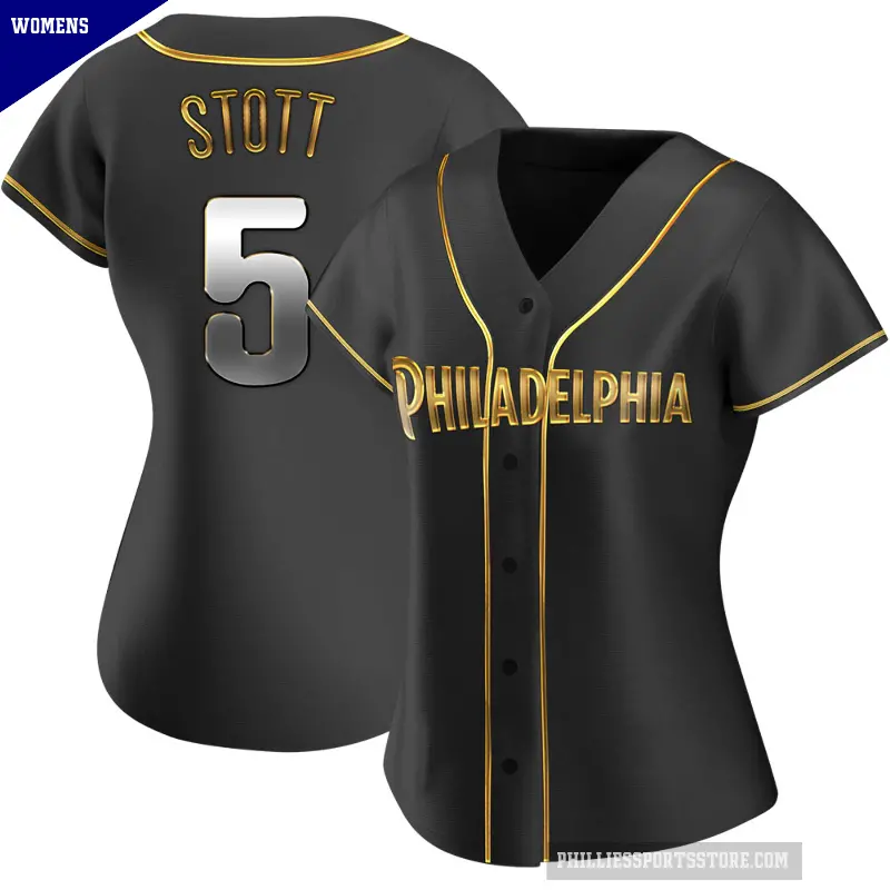 Women's No.5 Bryson Stott Philadelphia Phillies Gold Replica Black en Alternate Jersey