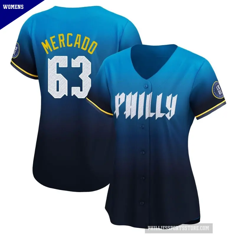 Women's No.63 Michael Mercado Philadelphia Phillies Blue Limited 2024 City Connect Jersey