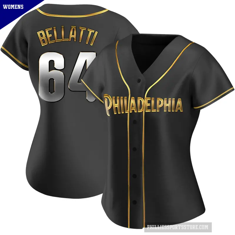 Women's No.64 Andrew Bellatti Philadelphia Phillies Gold Replica Black en Alternate Jersey