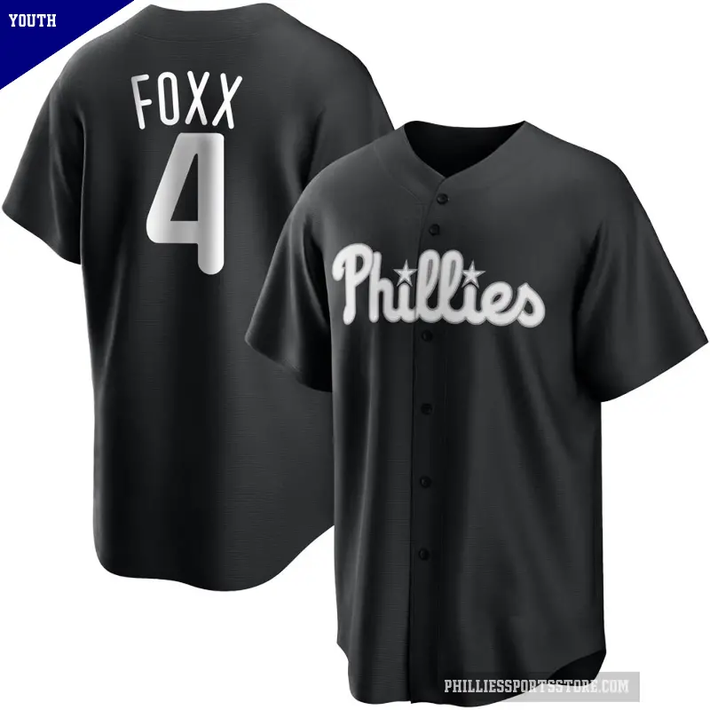 Youth No.4 Jimmy Foxx Philadelphia Phillies Black/White Replica Jersey