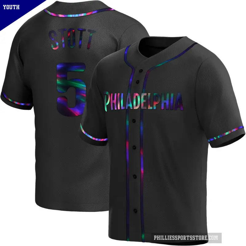 Youth No.5 Bryson Stott Philadelphia Phillies Black Replica Holographic Alternate Jersey