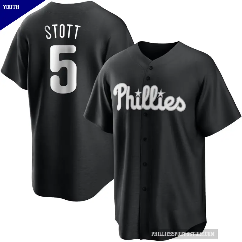 Youth No.5 Bryson Stott Philadelphia Phillies Black/White Replica Jersey