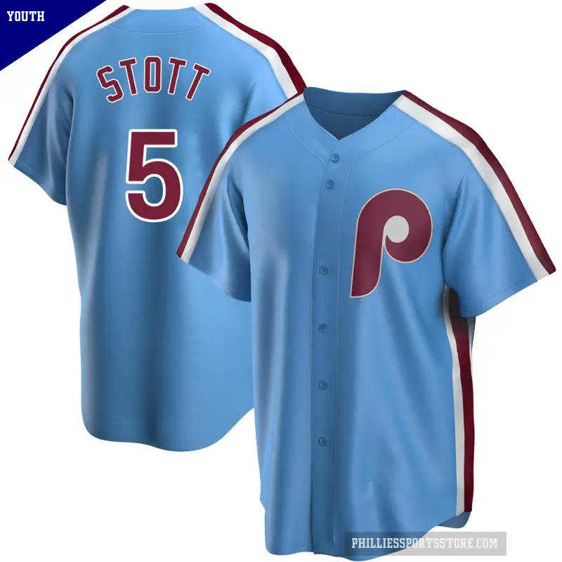 Youth No.5 Bryson Stott Philadelphia Phillies Light Blue Replica Road Cooperstown Collection Jersey