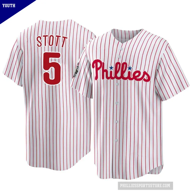 Youth No.5 Bryson Stott Philadelphia Phillies White Replica 2022 World Series Home Jersey