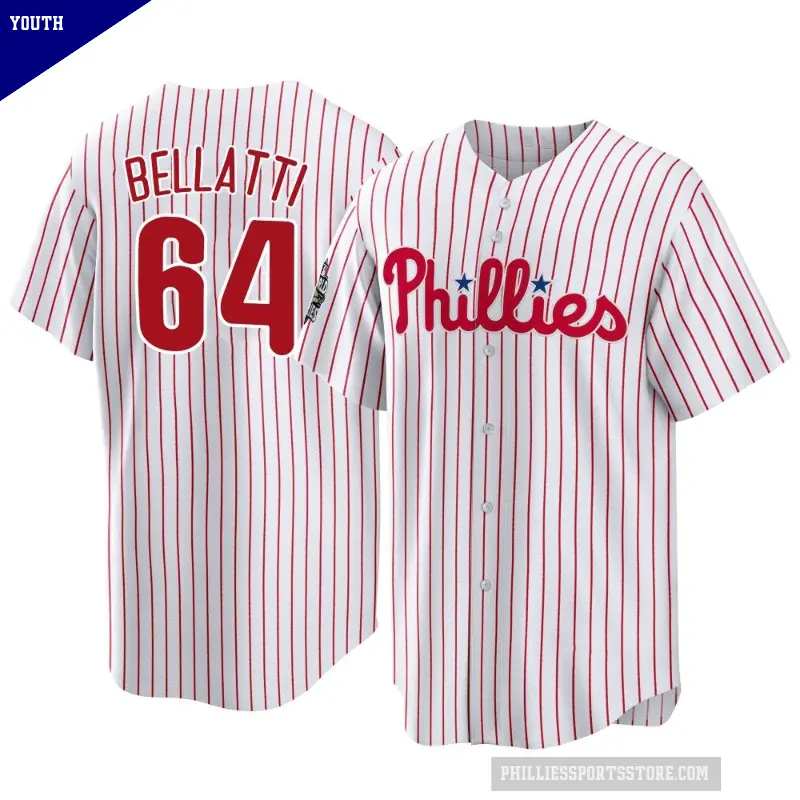 Youth No.64 Andrew Bellatti Philadelphia Phillies White Replica 2022 World Series Home Jersey
