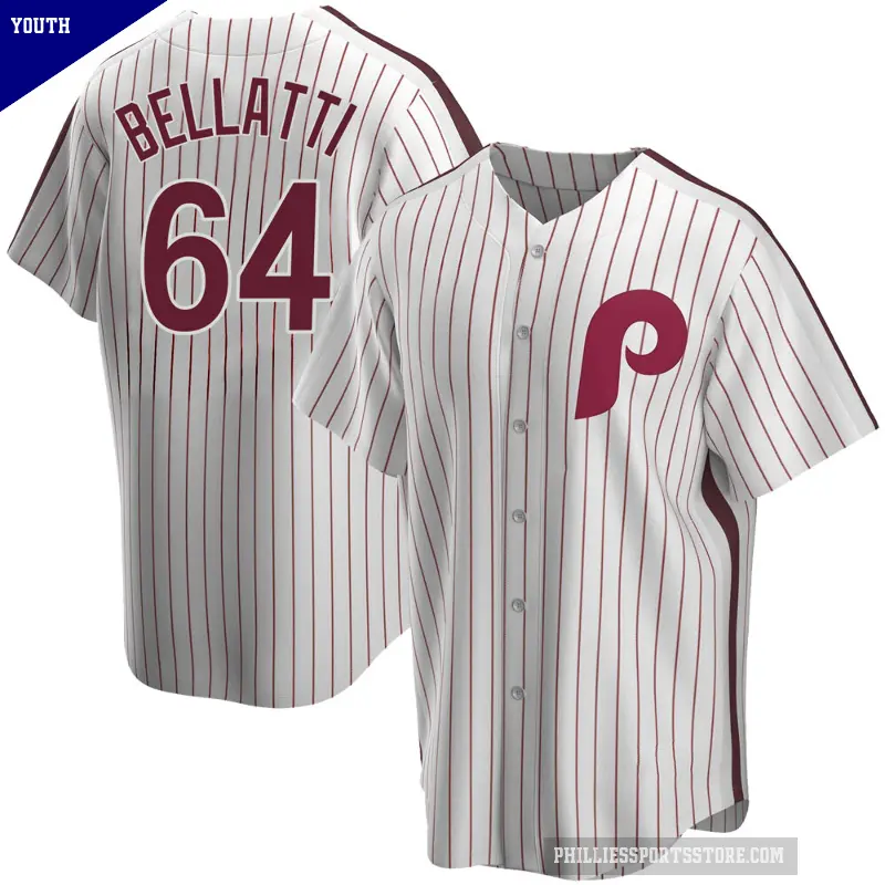 Youth No.64 Andrew Bellatti Philadelphia Phillies White Replica Home Cooperstown Collection Jersey